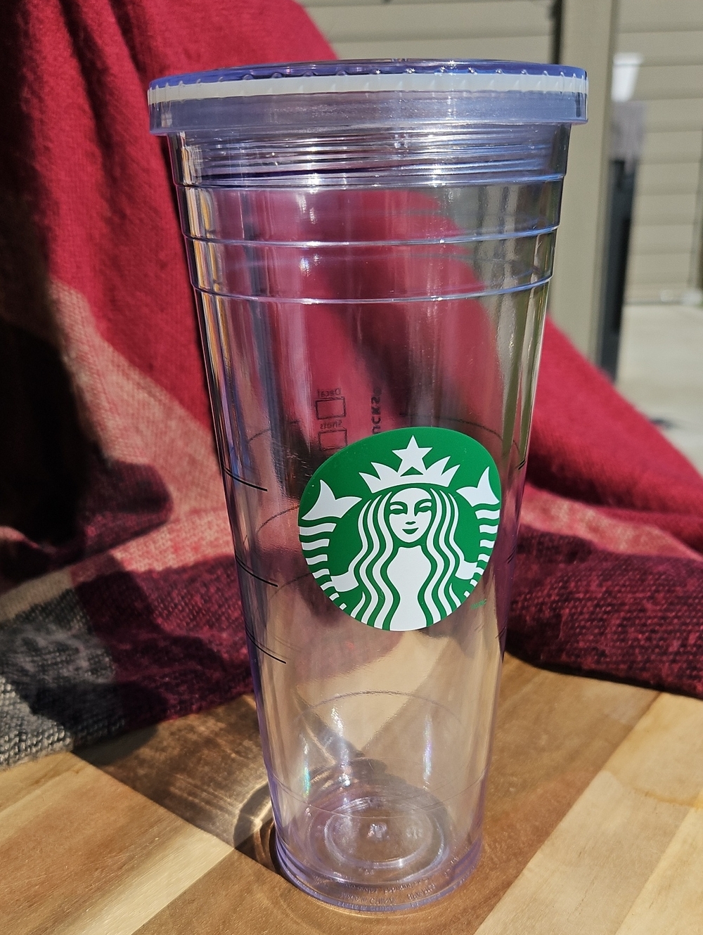 2012 Starbucks Clear Tumbler with Green Logo No Straw.